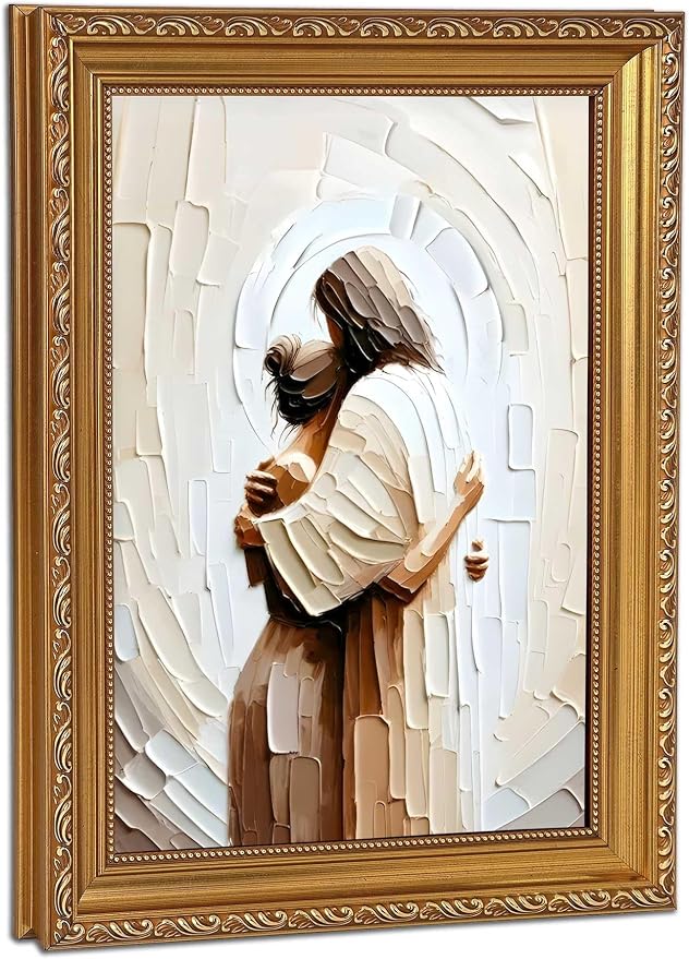 Vintage Gold Framed Jesus Wall Art Jesus Embracing Woman Wall Decor Safe in His by Unknown