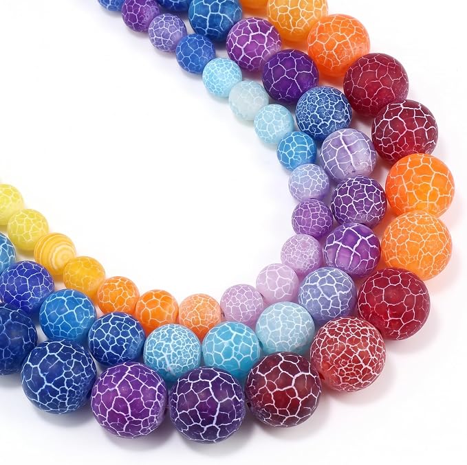 48pcs Natural Matte Rainbow Oxidized Gemstone Beads，8mm Frosted Round Loose by Yochus