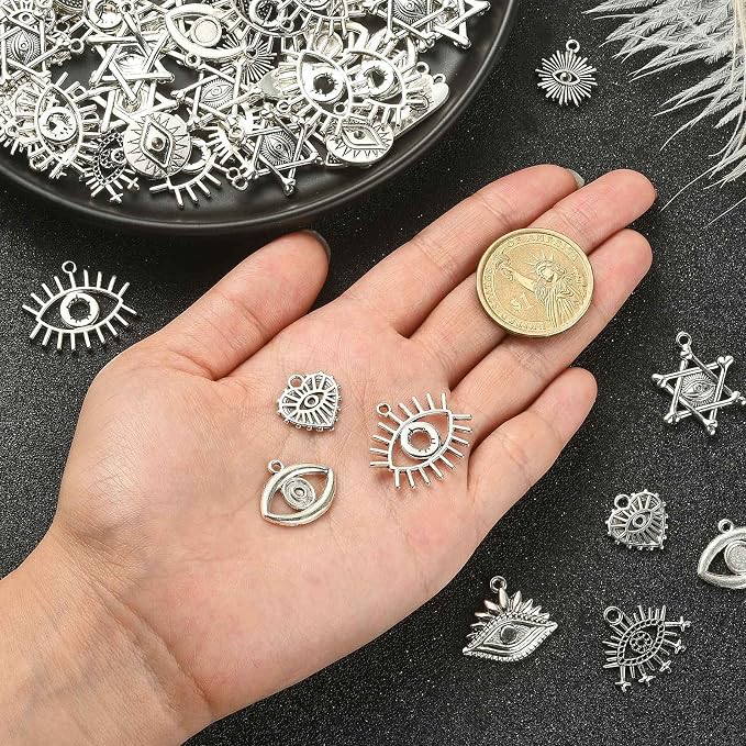 DanLingJewelry 100Pcs 10 Styles Evil Eye Charms Antique Silver - Image 3