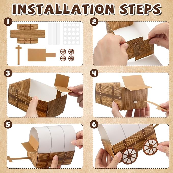 Motipuns 36 Pcs 3D Western Covered Wagon Craft Kit Toy Wagon - Image 4