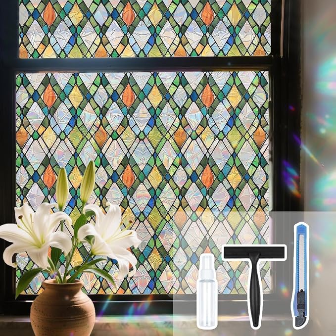 Lattice Stained Glass Window Film Static Cling by Ohhvvow