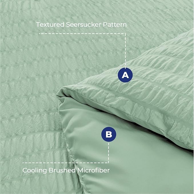 HYMOKEGE Sage Green California King Comforter Set Seersucker 7 Pieces, All - Image 4