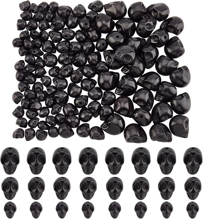 arricraft 116 Pcs 3 Sizes Black Skull Beads, Synthetic Turquoise Skull Head by ARRICRAFT