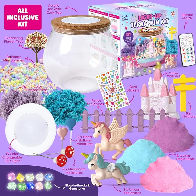 Unicorn Terrarium Crafts Kit for Kids: LED Night Light-Up DIY Toys - Image 6