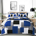 Tyrot 3 Piece Blue White Grey Quilt Set King Size Black White Geometric by TyrotHomeDecor