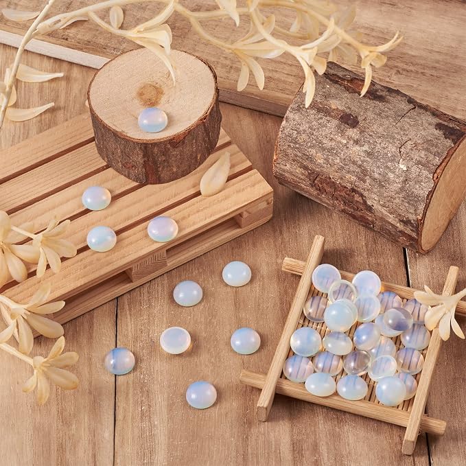 FASHEWELRY 50Pcs Synthetic Opalite Cabochons Flat Back Gemstone Cabochons 12mm - Image 5