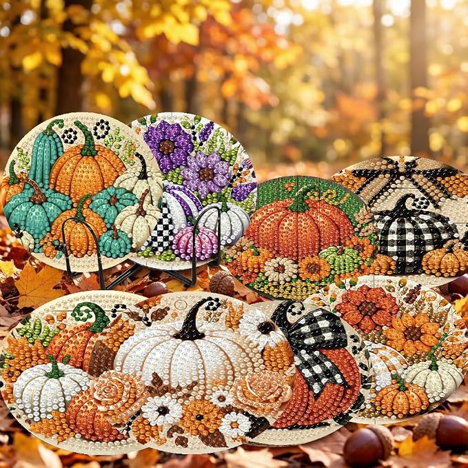 LWZAYS 8 PCS Fall Pumpkin Diamond Art Coaster Kits - Image 4