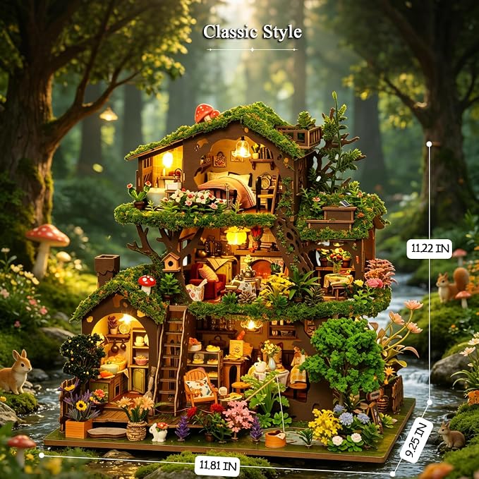 RHZN DIY Miniature House Kit for Adults Mini House Snow Tree House | 2 Display - Image 2