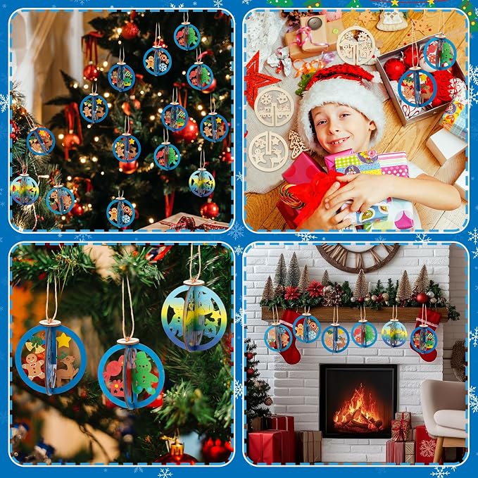 Chunful 72 Pcs DIY Wooden Crafts to Paint Winter Gingerbread Ornaments 3D - Image 5
