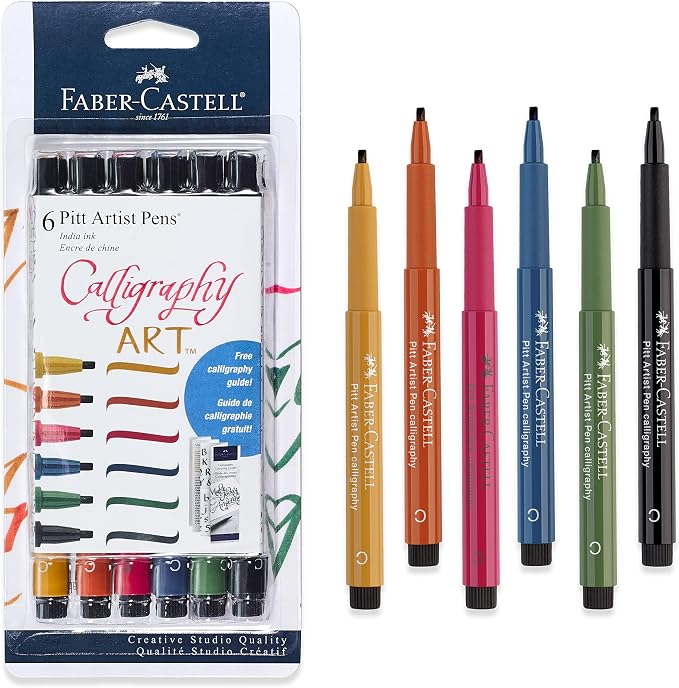 Faber-Castell Pitt Artist Calligraphy Pens | 6 India Ink Pens, 2.5 mm Chisel by Faber-Castell