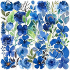 50PCS Blue Watercolor Flower PET Stickers, Waterproof Botanical Stickers - Image 7