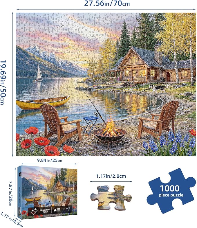 Sunset Lake Cabin Puzzles for Adults 1000 Pieces, Challenging Jigsaw Puzzles - Image 3