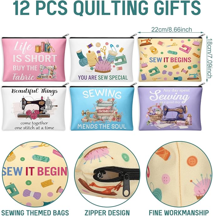 Reginary 12 Pcs Sewing Gifts for Women Quilter Sewing Cosmetic Bags Quilting - Image 2