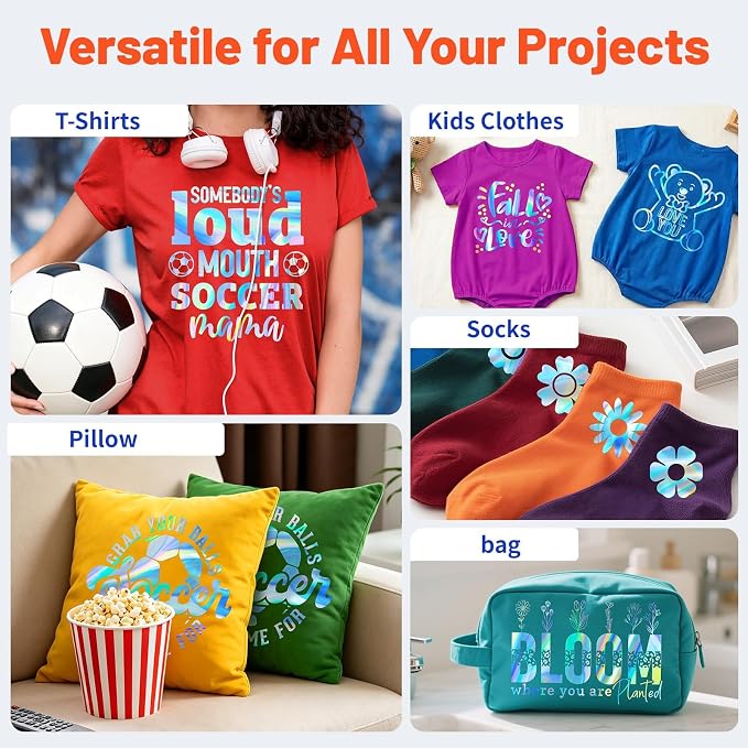 TECKWRAP Heat Transfer Vinyl for T-Shirts, Holographic Silver | Easy Weed HTV - Image 7