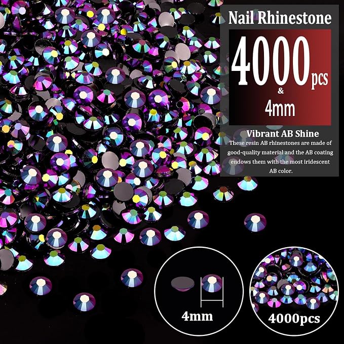 4000pcs 4mm Resin Rhinestones Bulk, Purplish Black AB Flatback Round Jelly - Image 2