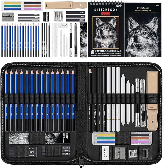 Prina 50 Pack Drawing Set Sketch Kit, Sketching Supplies by PRINA
