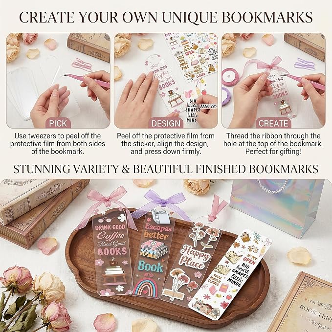 Qrhky Acrylic Bookmark Blanks, 1.37x5.5 Clear Acrylic Bookmarks, UV DTF Decals - Image 4