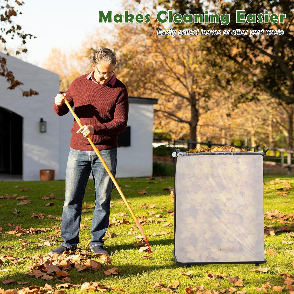 Vrisa Garden Trash Bag Holder Stand Outdoor Leaf Bag Holder Metal Wire Garbage Bag Holder Frame Holds 30-45 Gallon Bags Lawn Bag Holder with Clips for Camping Gardening Yard Weeding Lawn Parties