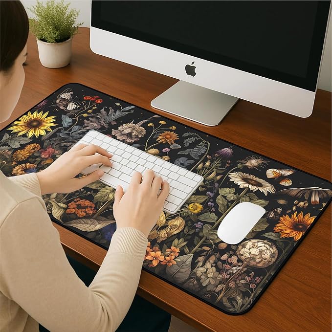 Retro Mouse Pad XXL， Flower Sunflower Plant Desk Mat, Long Computer Mat - Image 7