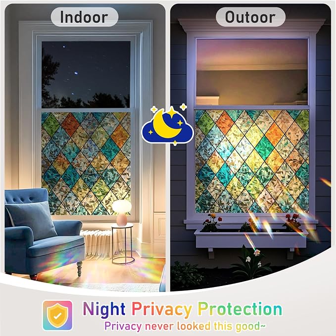 Sunbaby Window Privacy Film Stained Glass Decorative Rainbow Window Cling 3D - Image 7