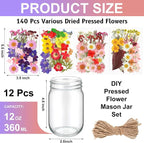 Tinideya 154 Pcs DIY Pressed Flowers Mason Jar Set Pressed Flower Lanterns 12 - Image 2