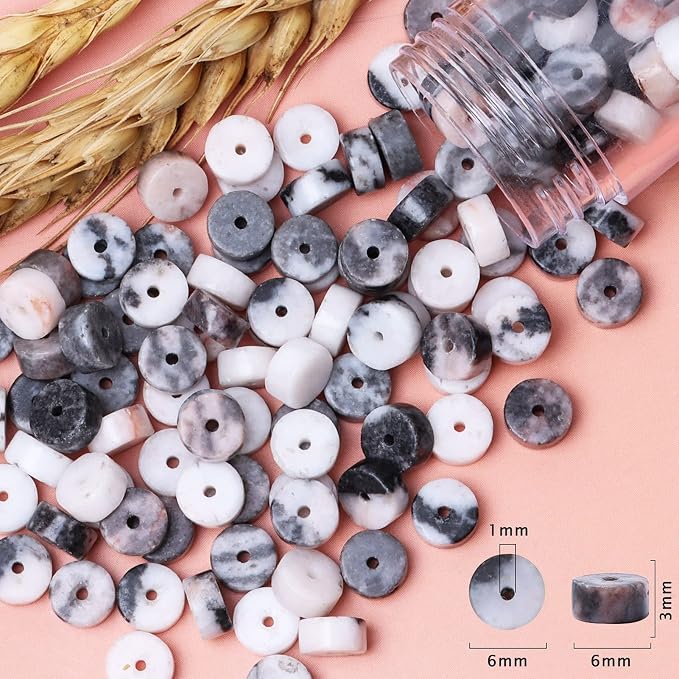 Natural Stone Heishi Beads for Necklace Making, 4 mm x 6 mm Small Flat Round - Image 6
