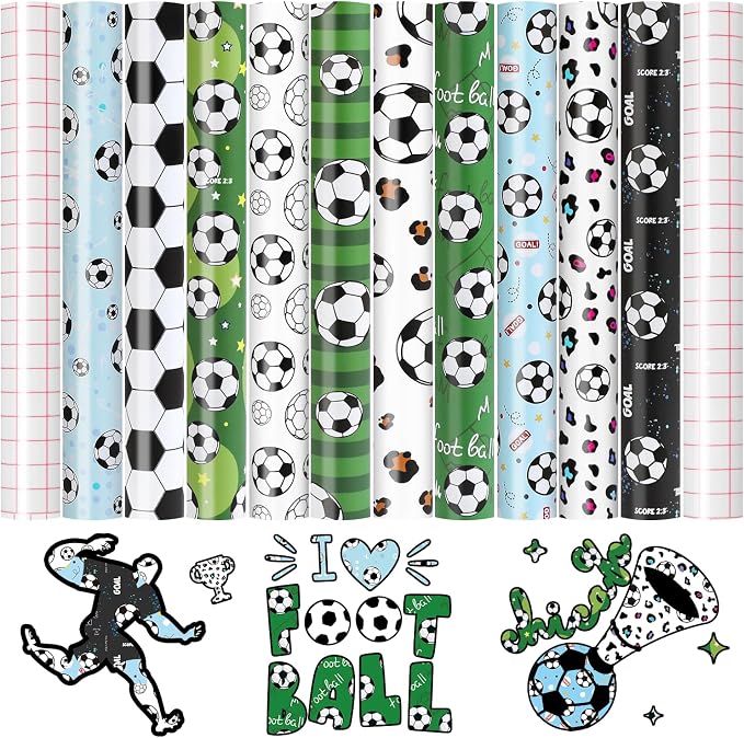 HTVRONT 10 Pack 12"x10" Soccer Ball Patterned Permanent Vinyl | Waterproof Vinyl by HTVRONT