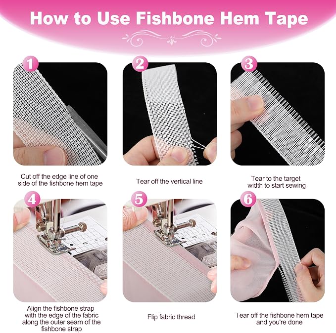 Fishbone Hem Tape for Sewing 2.5 Yards Edge Roller for Chiffon & Thin Fabrics - Image 3