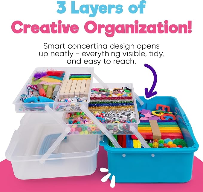 Blue Squid Arts & Crafts Box- 2800+ pcs Deluxe Craft Supplies Box, 2 Drawers - Image 2