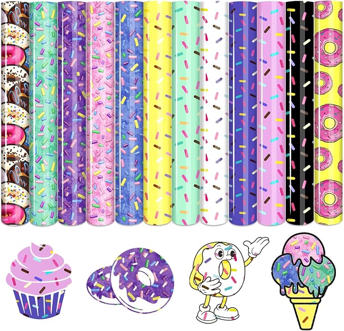 Tintnut Donut Sprinkle Heat Transfer Vinyl, 12 Sheets 12×10in Iron on Vinyl | by Tintnut