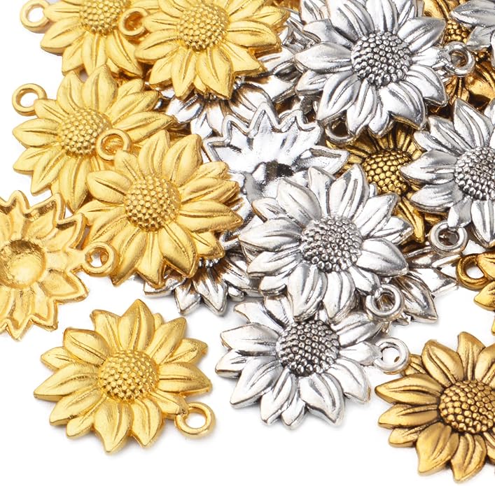 BronaGrand 60pcs Sunflower Pendant Charms Alloy Sunflower Bead Charms Flower - Image 4