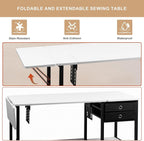 Vividwood Foldable Sewing Machine Table, Storage Shelf and 2 Cloth Drawers - Image 4