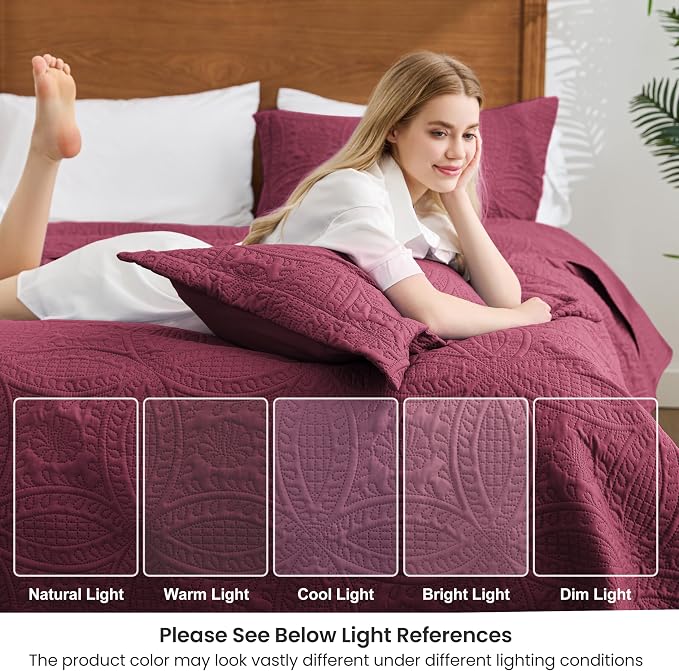 Love's cabin Twin Quilt Set Burgundy Bedspreads Bedding Set - Image 6