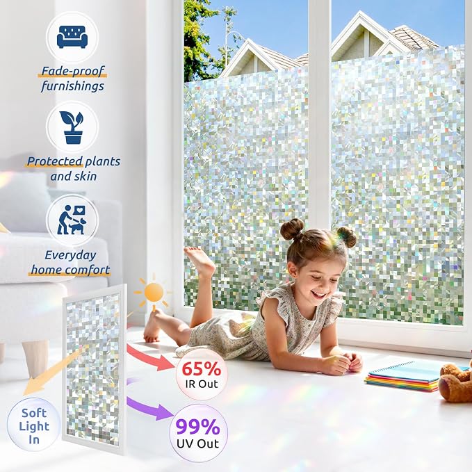 rabbitgoo Stained Glass Window Privacy Film, Mosaic Pattern, 23.6" x 78.7" | - Image 5