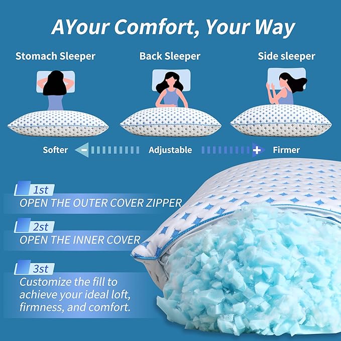 Memory Foam Pillows 2 Pack – Adjustable Loft Cooling Pillows King Size Set of 2 - Image 5