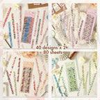 80 Pcs Vintage Botanical PET Flower Stickers Pack, Long Strip Transparent - Image 5