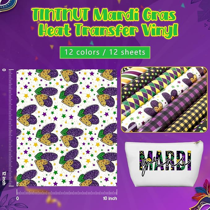 Tintnut Mardi Gras Heat Transfer Vinyl, easy cut & weed, stretch washable - Image 2