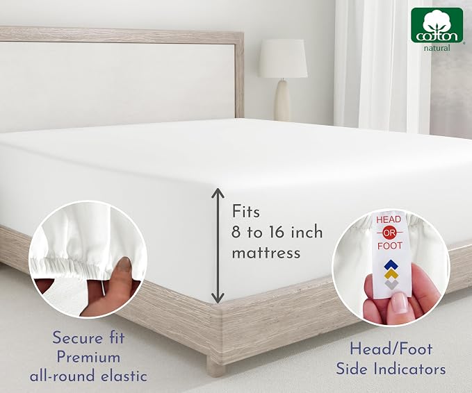 2 Fitted Sheet for Queen Size Bed, 400 Thread Count 100% Cotton Sateen - Image 6