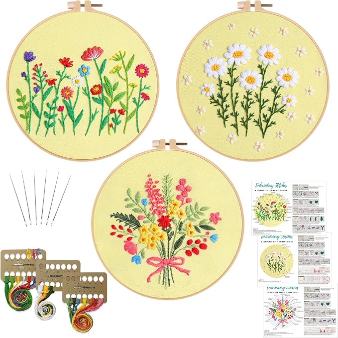 Louise Maelys 3 Set Floral Embroidery Kit, Botanical DIY Craft Collection | by LouiseMaelys