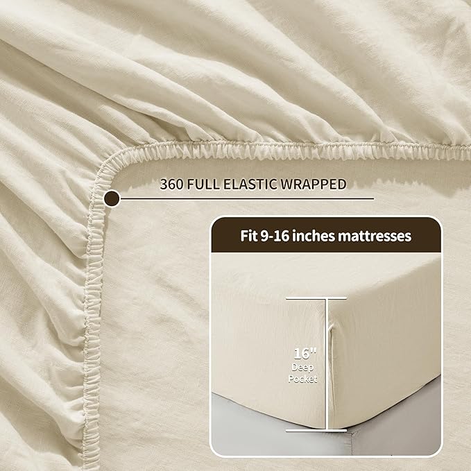 LBRO2M 100% Pure Linen Sheet Set Deep Pocket Up to 16" Bed Sheets Sets - Image 3