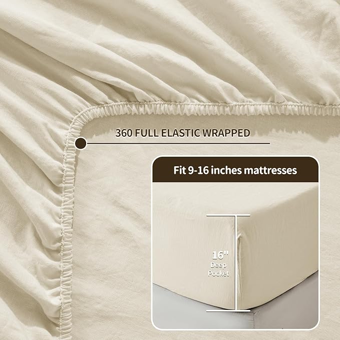 LBRO2M 100% Pure Linen Sheet Set Deep Pocket Up to 16" Bed Sheets Sets - Image 5