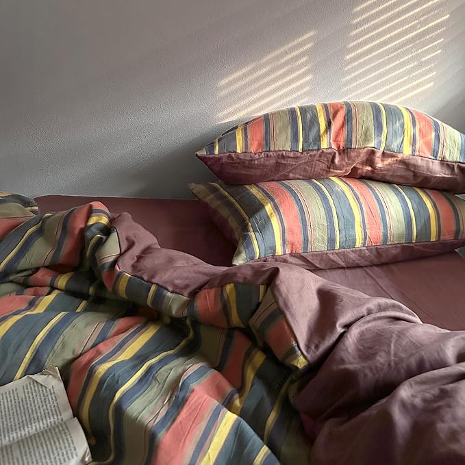 mixinni Vintage Striped Duvet Cover Set Twin Size - Image 6