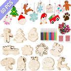 GUDELAK 60PCS DIY Wooden Christmas Ornaments, 12 Styles Christmas Crafts by GUDELAK