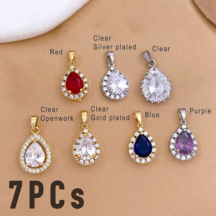 7Pcs Exquisite CZ Charms for Jewelry Making, Cubic Zirconia Gemstone, Prong - Image 4