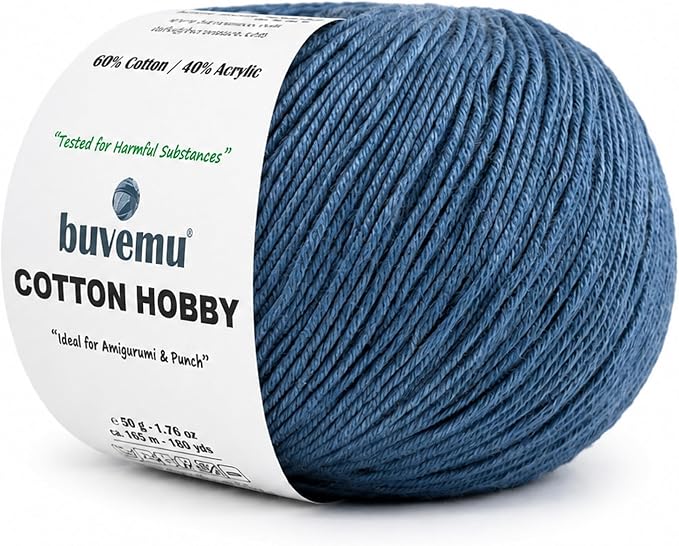Cotton Hobby Yarn for Amigurumi Crochet & Knitting | 1.76 oz / 180 yds by buvemu