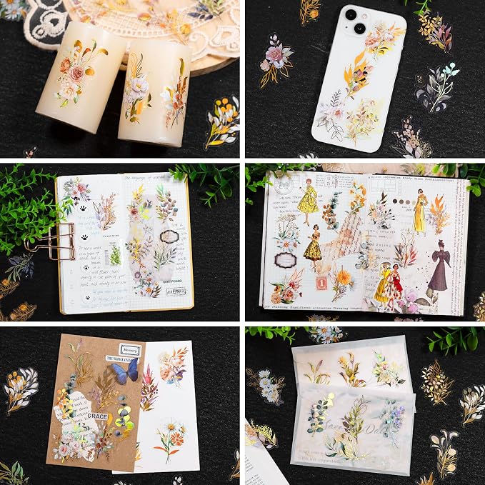 Dizdkizd Holographic Flower and Leaf Sticker Set, 240 Foil Gold Botanical - Image 7