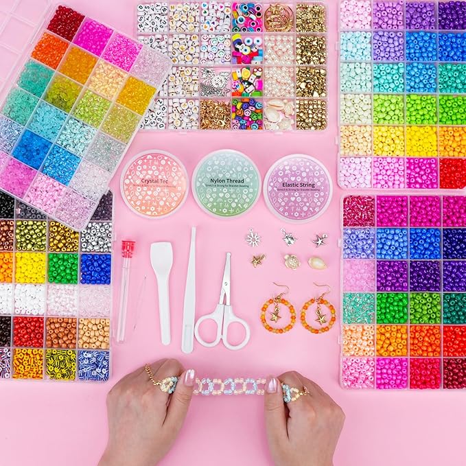 5mm Glass Beads Bracelet Making kit, 96 Colors 12800pcs Glass Seed Beads - Image 4