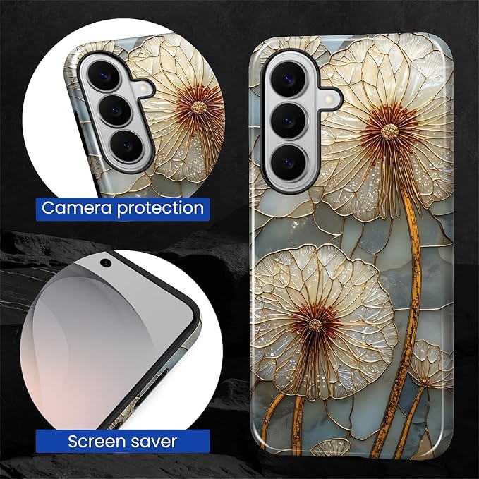 for Samsung Galaxy S26+ Case, Dandelion Stained Glass Pattern Glossy 2 in 1 - Image 5