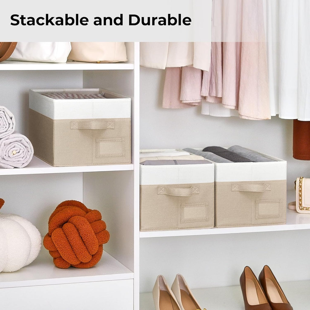 GRANNY SAYS Storage Baskets for Organizing, Fabric Storage Bins for Shelves, Closet Storage Boxs, Clothing Storage and Organization, Decorative Storage Bins, Khaki&Ivory, Large, 3-Pack
