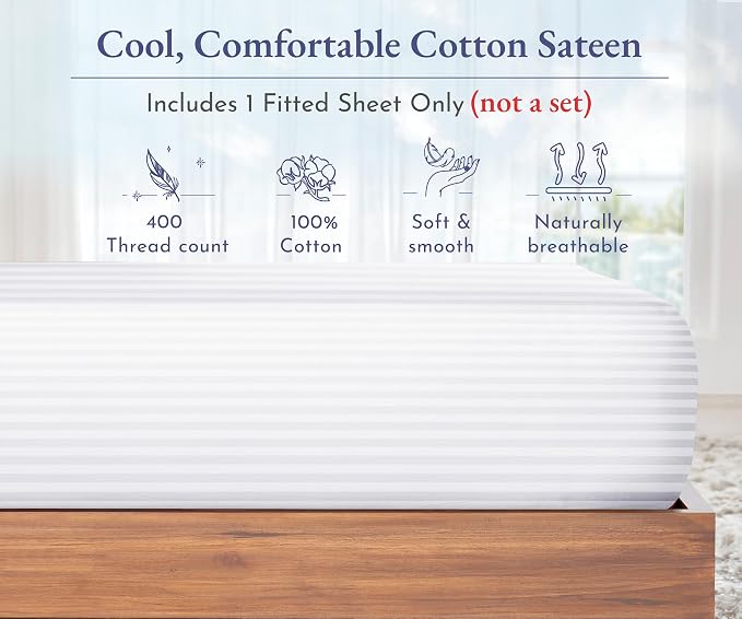 California Design Den Natural 100% Cotton Fitted Sheet Queen Size Only - Image 5
